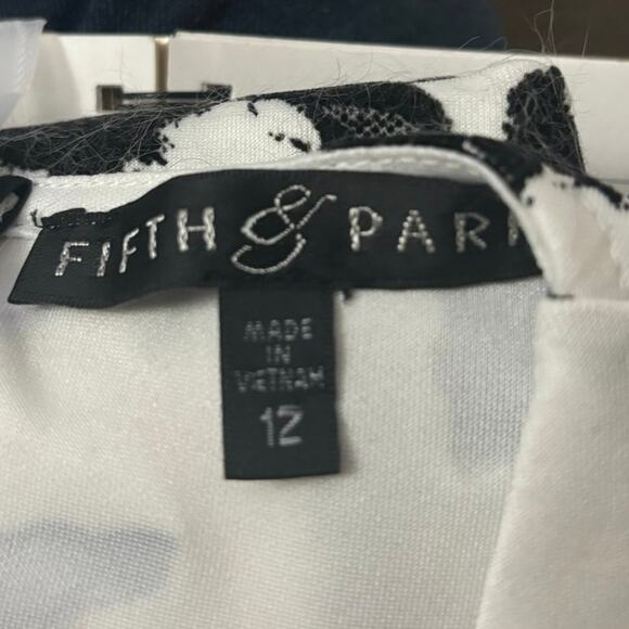 Fifth & Park Career Dress Sz 12 Black & White Velvet Flowers V-neck Sleeveless - Picture 8 of 11